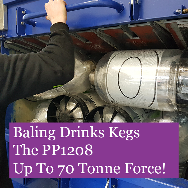 Baling-Drinks-Kegs-With-PP1208-Baler Baling drinks kegs using a PowerPack 1208 baler