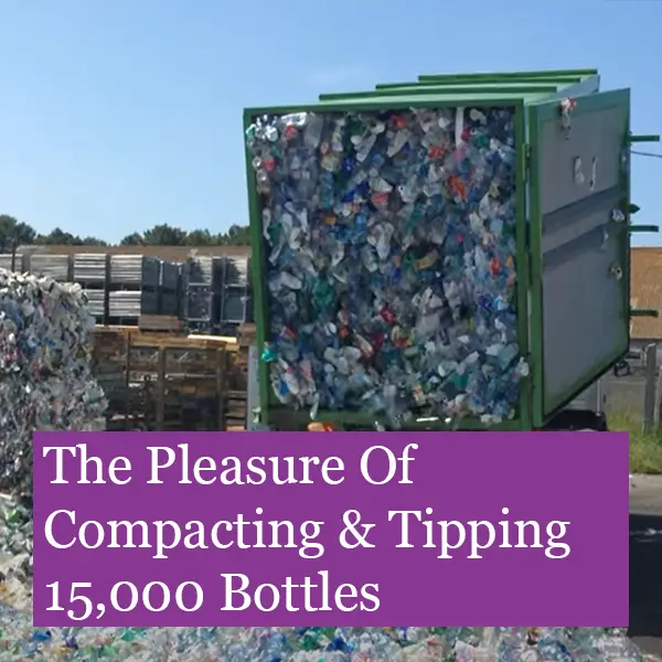 How-does-compacting-15000-plastic-bottles-look-in-a-compactor Compacting plastic bottles in a waste compactor, 15000 of them