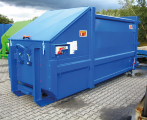 Blue Model N Roro compactor outside.