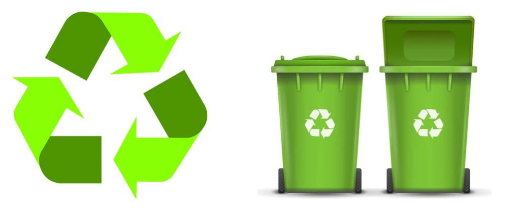 Recycling for children with bins and signage